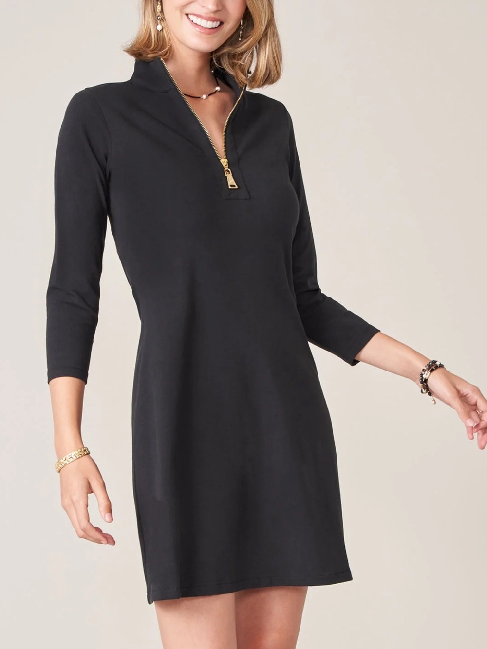 Spartina 449 Nora Half-Zip Dress Black Long Sleeve Knee Length Sz XL Cotton Knit